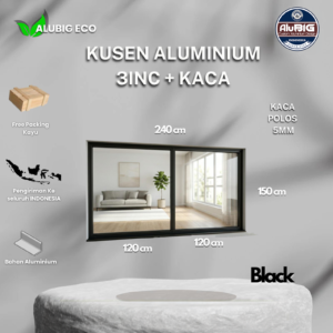 Aluminium kusen 3 Inc + kaca Polos 5mm